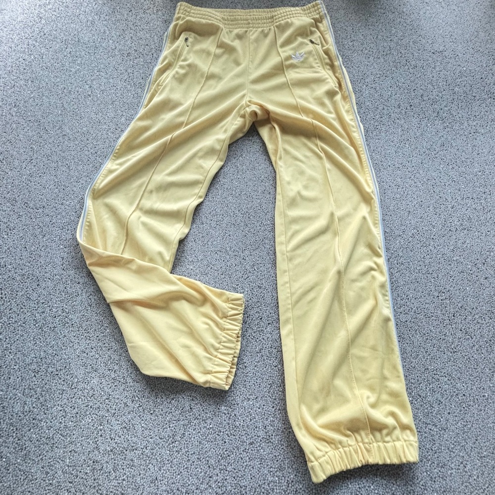 Adidas Track Pants Women's L Yellow Trefoil Fleece Lined Sporty